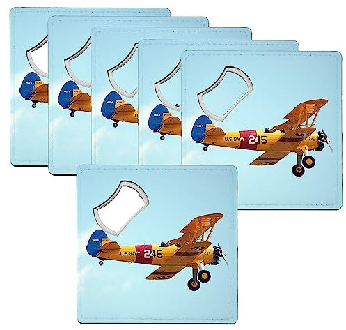 Sottobicchiere Apribottiglie - Aereo Biplan US Navy 245 - Set di 6 (92 x 92 mm)