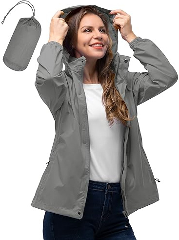 33,000ft Damen Wasserdichte Faltbar Regenjacke Atmungsaktive Windbreaker | Verstaubarer Kapuze, Dünne Regen Jacke, Leicht Übergangsjacke, Atmungsaktive Outdoorjacke, Windjacke für Radfahren, Wandern