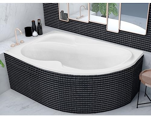 ECOLAM® Eckbadewanne WELA 160x100 cm LINKS + Wannenträger Styropor befliesbar | Badewanne Acrylwanne Acryl Sanitäracryl Ablaufgarnitur Füße Silikon | rutschfest pflegeleicht