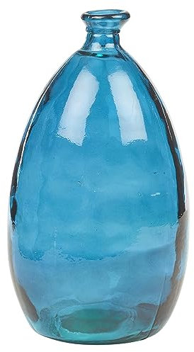 3.4L Vintage Large Tear Shaped Stem Coloured Recycled Durable Glass Flowers Table Centrepiece Vases (Blue)