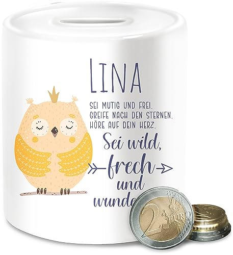 Spardose - Eule Eulen Owl Geschenk zur Taufe Geburt Kommunion Konfirmation Jugendweihe - Unisize - Weiß - personalisierte mädchen Owls sei wild frech nachteule und wunderbar eulenmotiv nachteulen