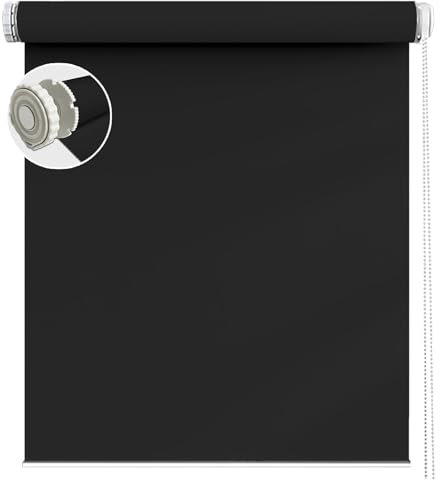 Verdunkelungsrollo Klemmfix 45 x 100 cm Hitzeschutz und Sichtschutz Deckenmontag Seitenzugrollo mit Befestigungssatz, für Büro, Badezimmer, Schwarz