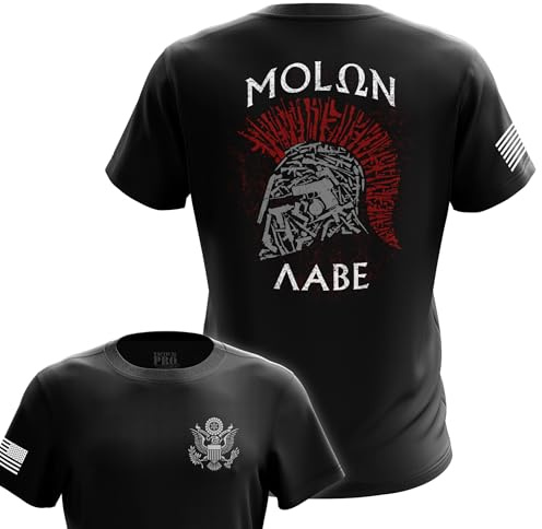 Men’s American Flag Patriotic Graphic Novelty T-Shirt, Spartan Helmet, Large, Black