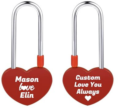 AOTXOXTOA Personalizada Amor Corazón Cerradura Grabado Foto Cuadro Amante Aluminio Memorial Fecha Nombre Aniversario Valentín Puente Candado Él y Ella Regalo