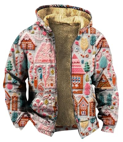 Generisch Mens Jackets, Men's Personalized Casual Printing Long Sleeve Zipper Sweater Thick Cotton Suit Winter Tweed Jacket Fleece Jacket Windbreaker Gefüttert Mit Bauchtasche Damen (XXL, Rosa)