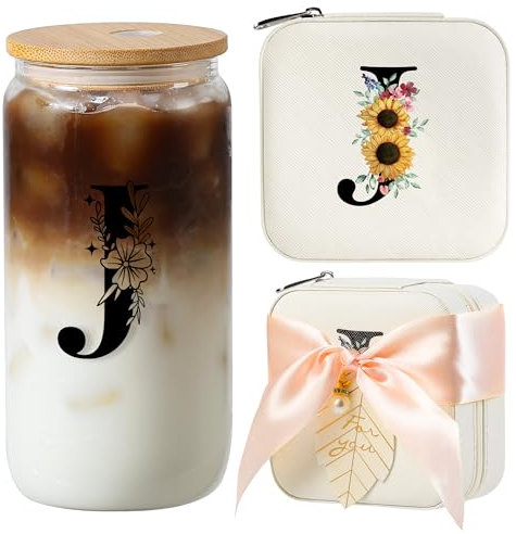 AYGXU Verres à boire avec couvercles en bambou et paille pour café glacé, cadeau de voyage pour femme, petite boîte de rangement de bijoux, petit étui de voyage pour bijoux, cadeau d'anniversaire pour
