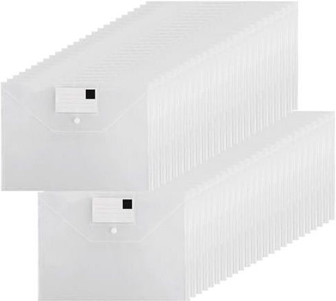 WOPPLXY 50 Stück Dokumentenmappe A4 mit Druckknopf und Etikettentasche, Transparent PP Kunststoff Mappe für Schule, Büro, Zuhause Dokument Speicherung