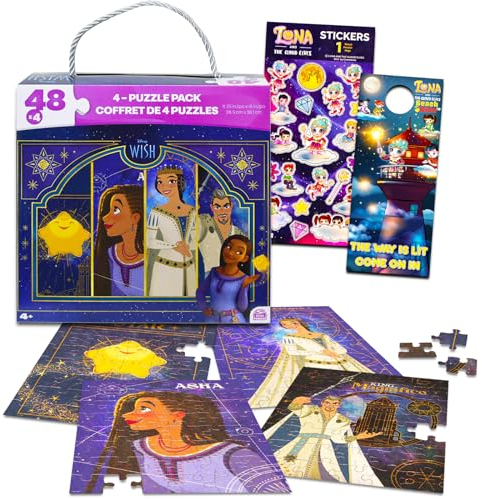 Disney Wish Puzzle-Set für Mädchen – 4er-Pack Bündel mit 48 Stück Disney Wish Puzzles plus Aufklebern, mehr | Disney Wish Partyzubehör