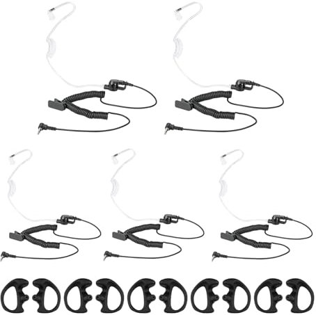 POFENAL Walkie Talkie Radio Listen Only Earpiece Headset with Clear Acoustic Tube Retaining Clip & Medium earmold(3.5mm pin, 5 pcs)