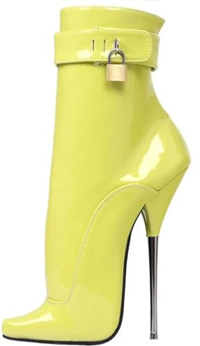OPSCIANDD 7 Inch Ballet Pointed High Heel Padlock Ankle Boots Fetish High Heels Unisex Men Women Pumps Sexy Stripper Club Pole Dance Shoes ladies/F/41EU