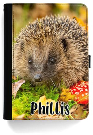 Personalised Initial Case For All Apple iPad Models 10, 9, 8, 7, 6, Air 11, Pro 12.9,13 inch, Mini, Moss Hedgehog Case with Name 360 Swivel PU Leather Side Flip Folio Cover