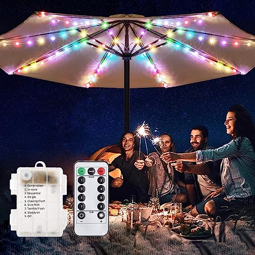 EONANT Sonnenschirm Lichterkette - 104 LED Lichter Mit Fernbedienung, 8 Modi, Batteriebetrieben, Baldachin Dekorative Strip Lichter für Camping-Zelt (Mehrfarbig)