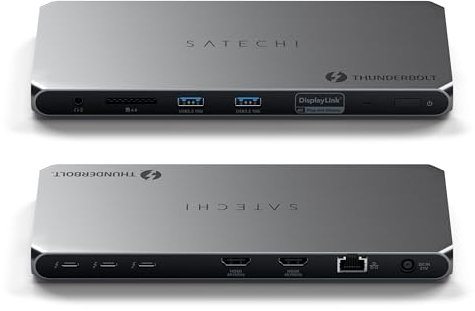 Satechi Thunderbolt 4 DisplayLink Docking Station 12 in 1 with 96W Charging, 2 HDMI 8K/60Hz, up to 40Gbps Data Transfer, 2 USB A, Ethernet, Thunderbolt 4 Hub for Mac/Windows