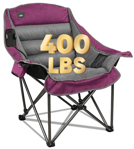 Northroad Übergrößer XL Gepolsterter Campingstuhl mit Handyhalter, Großer Campingstuhl, Klappbarer Gartenstuhl mit Becherhalter, Tragetasche für Outdoor, Strand, Picknicks, Robuste 180kg, lila