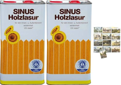 2x 5L SINUS Farbe WEIß Holzlasur + 1x Bildmagnet! Holzfarbe für optimalen Holzschutz aussen, für Holz-Zäune, 2x 5 Liter Holzschutzlasur Wetterfest für Außen & Innen, ähnlich Holzlack 10L weiss