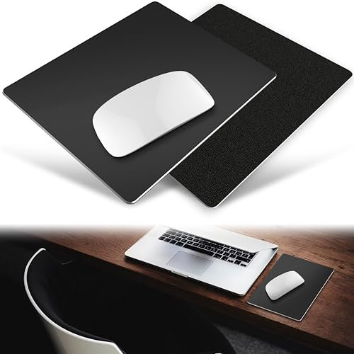 MyGadget Mouse Mat in Metal [ 18cm x 23cm x 0.25 cm ] - Smooth surface & non-slip faux leather base - Pad for Apple Magic Mouse etc. - Black