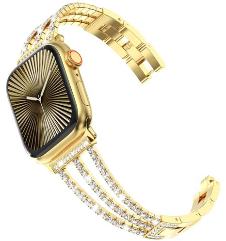CHANCHY 46mm 45mm 44mm 42mm(series 3) Compatible with Apple Watch Strap for Women,Bling Strap Sparkling Crystal Bracelet Replacement Band for iWatch SE 3 2 1, Series 11 10 9 8 7 6 5 4 3 2 1,Gold