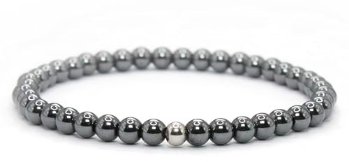 Echtes Hämatit Edelstein Armband mit 4mm Perlen - verschiedene Längen - Heilstein Schutzstein Talisman Glücksbringer Geschenk (Hämatit, 22CM)