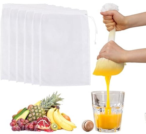 6Pack Nut Milk Bag Strainer, 6 X 8 in Nylon Cheese Cloth Bags Muslin Cloths, Reusable 200 Mesh Fine Mesh Bag for Straining Fruit Juice Cheese Coffee Tofu Yogurt Tea