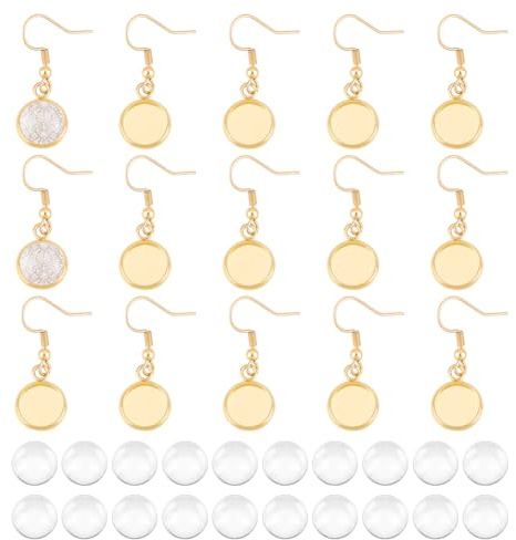 UNICRAFTALE 30 Set Cabochon Rohlinge Ohrhänger Edelstahl Flacher Runder Fassung Goldfarbene Blanke Kuppel Ohrhänger Transparente Glas Cabochon Fassungen Ohrhaken Mit Cabochon Zur Schmuckherstellung