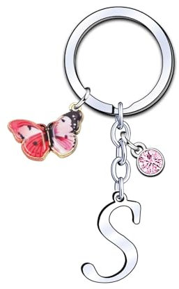 KJKJKJ lettre Initiale Porte-clés Cadeau Femme Homme,Argent A-Z 26 lettre initiale Pendentif Porte-clés de Noël Cadeau,Amie Cadeau Maman Sœurs Amie Collègue Marraine Mamie Idée Cadeau (S)