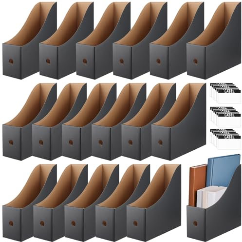 SINJEUN Lot de 18 Porte-Revues en carton noir, organisateur de bureau pour la maison, le bureau, Dos de 9 cm, Dimensions 26 x 9 x 27 cm, Pour documents au format A4, Coloris noir