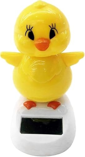 Yellow Solar Powered Dancing Chick, Solar Dancing Figurines, Solar Bobblehead Chicken, Cartoon Bobble Head Chick Ornaments Figures for Car Dashboard, Car Dashboard Solar Power Kits