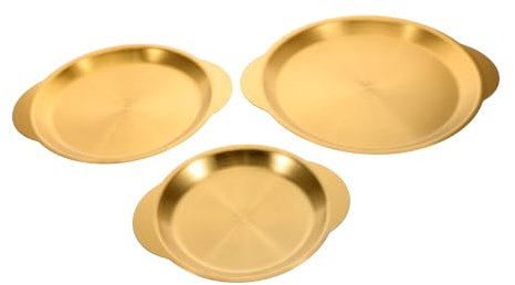 LAPYAPPE 3stücke Runde Edelstahlteller Zum Servieren Von Snacks Grillteller Für Camping Steakteller Aus Stahl Für Salatgerichte Obst Und Gebäck Servierteller Für Speisen Küchenteller