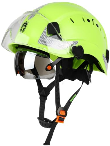 GREEN DEVIL EN397 & EN166 Zertifizierter Industrieschutzhelm mit getöntem + klarem Visier | Sicherheitshelm mit Doppelvisier für BAU, Handwerk & Industrie | Belüfteter ABS-Arbeitsschutzhelm