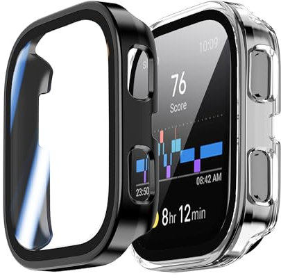 Rojeuinn [2 Piezas Funda para Amazfit Bip 6 Funda Protectora con Protector de Pantalla, PC Dura 360° Funda Protectora Ultrafina Antiarañazos Antipolvo -Negro+Transparente