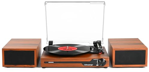 Vinyl Record Player with External Speakers, Bluetooth Turntable, Brown