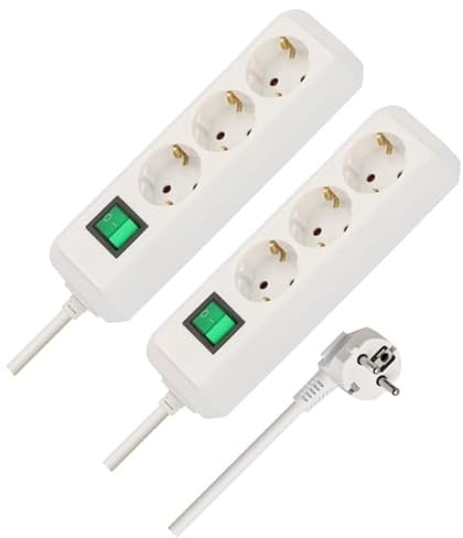 Brennenstuhl Eco-Line, Steckdosenleiste 3-Fach (Mehrfachsteckdose mit erhöhtem Berührungsschutz, Schalter und 1,5m Kabel) weiß (weiß, 1,5m (2 Stück))