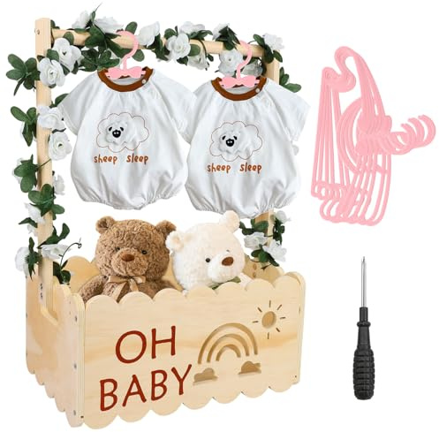 Caisse de Douche en Bois pour Bébé, Panier de Rangement Multifonction Cadeau de Fête Prénatale avec Poignée, pour Nouveau-Né, Anniversaire, Fête Prénatale, Noël, Nouveaux Parents