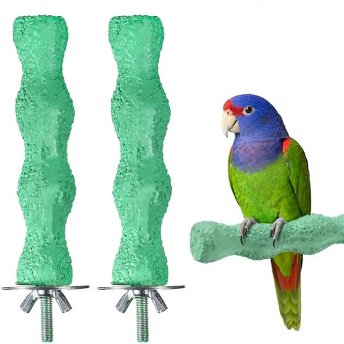 2 Stück Schnabelschleifstein Vogel Papageienkäfig Sitzstange rutschfeste Nageltrimmstange Papageien Sitz Harz Schnabelschleifer Stein Fußkrallen Trimmer Zubehör für Papagei Wellensittich (Grün)
