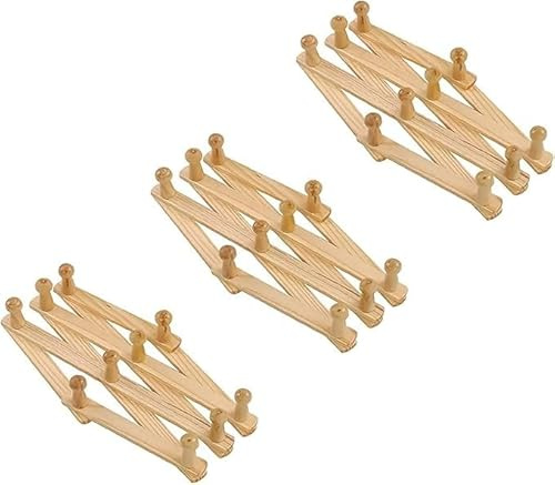 GSV Essentials Expandable Wall-Mounted Coat Rack, Wooden Hat & Cap Rack, Natural Pine, Bags & Accessories, 10 Peg Hooks (3 PCS)