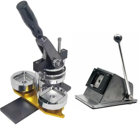 Fotomagnetmaschine, 50mm x 50mm quadratische Badge-Herstellungsmaschine, DIY-Kühlschrankmagnete, Pin-Maschine, inklusive Metall-Badge-Hersteller, Papierschneider und 100 Stück Material
