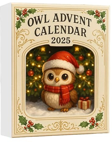 Eule Adventskalender 2025 mit flachen Eulenornamenten aus 2D-Acryl, 24 Tage Countdown-Kalender, Weihnachts-Adventskalender für Weihnachtsbaumschmuck