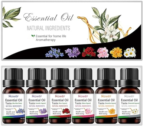 6 x 10ML Blumige Ätherische Öle Set, 100% Reine Duftöle für Diffuser | Rose, Lavendel, Kamille, Kirschblüte, Glockenblume, Duftblüte, für Diffuser Duftlampen Luftbefeuchter, Massage