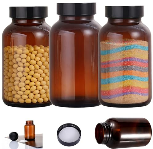 Ksnowqi 3 Pièces 750ml Marron Bocaux de Rangement en verre, Bocaux en Verre Brun avec Couvercles, Bocaux en Verre Hermétique avec Bouchon à vis avec Étiquette pour Épice, Céréales, Noix, Farine, Soja