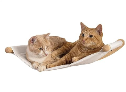 Cama Gato Pared,Hamaca De 3 Piezas con 2 Niveles De Escalones,Madera De Pino Maciza,Soporta Aproximadamente 10Kg,Utilizada para Dormir,Jugar,Trepar y como Estantería y Lugar De Descanso para Mascotas