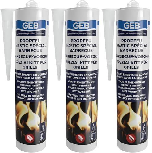 GEB Propfeu Mastic colle spécial barbecue pour les éléments réfractaires - Cartouche 310ml (Lot de 3)