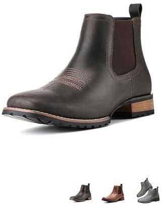 MASHANGGOU Chelsea - Stivali da cowboy da uomo, a punta quadrata, elasticizzati, per abbigliamento casual, stivaletti Western Chelsea, Nero , 42 EU