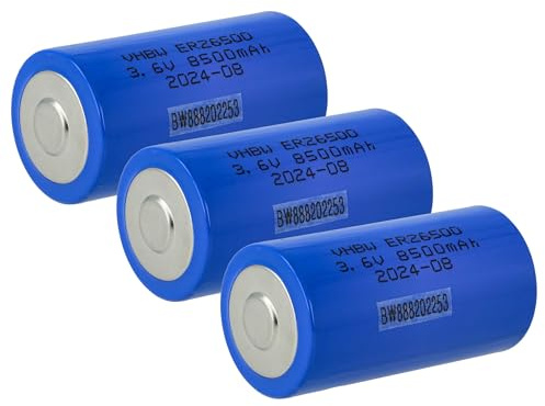 vhbw 3x pila cilindrica al litio ER26500 (Size C) - Batterie primarie (8500mAh, 3,6V, Li-SOCl2)