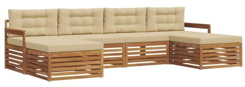 vidaXL Sofagarnituren 6 pcs Natur und Beige Massivholz Akazie, Akazienholz Sofa, Moderne Gartenmöbel, haltbare Sitzgruppe, Bequeme Möbel für Terrasse und Garten