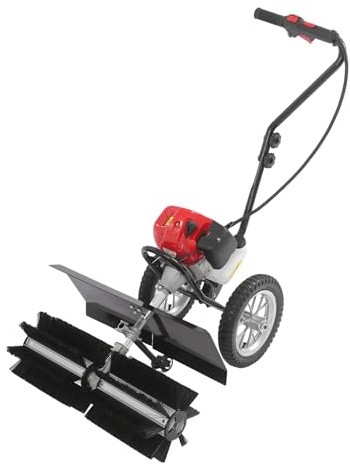 43cc Benzin Kehrmaschine 1,25kw 2-Takt Hand Drücken-Sweeper 8500rpm Verstellbare Handkehrmaschine mit Schutzblech&1000ml Kraftstofftank Rasenkehrmaschine SchneefräSe für Kunstrasen