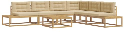 vidaXL Outdoor-Sofagarnitur mit Kissen Weiß 79 x 79 x 37 cm Polyester, Garten und Terrasse, modernes Akazienholzsofa, wetterfestes Outdoor-Möbel, Coole Lounge-Sitzgruppe