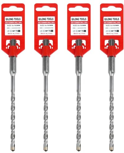 Juego de 4 Brocas SDS Plus para Hormigón 6x160mm – Código Rojo – Perforación en Hormigón, Ladrillo, Bloque – Broca Hormigón Alta Durabilidad – Guía Precisa – Compatible para SDS+