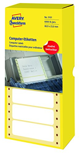 AVERY Zweckform 5101 Computer-Etiketten (Papier matt, 6,000 Etiketten, 88,9 x 23 mm) 1 Pack weiß