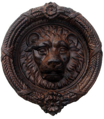 TreasureGurus Löwe Türklopfer Outdoor Decor - Braun, Eisen, Wandmontage, Antik Finish - 29.2 x 26 x 5.7 cm, 3.6 kg