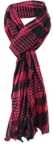 TigerTie Raffschal rot weinrot schwarz kariert mit kleinen Fransen - Schal Gr. 180x50 cm